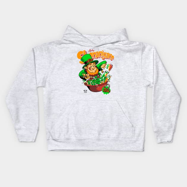 Shenanigans Lucky Leprechaun Retro Cereal Box St. Patrick's Day Kids Hoodie by vo_maria